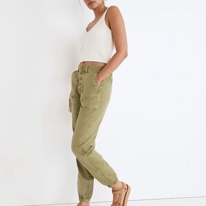 Madewell Griff Pull-On Tapered Fatigue Cargo Pants Button Front Green size 25